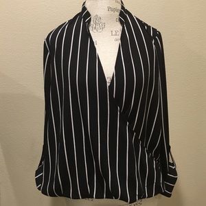Black with White Stripes Surplice Blouse