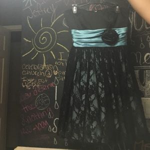 Tiffany blue and laced black dress with rose