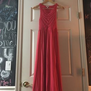 Coral knitted too with a flowy cotton bottom dress