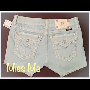 MISS ME Cargo Light Blue Shorts W/ Crystals 28