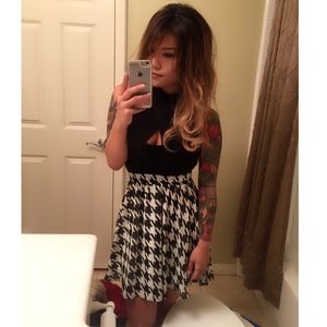 Black houndstooth skater dress