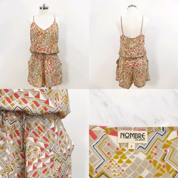[ nombre ]  silk geometric print romper - Picture 4 of 4