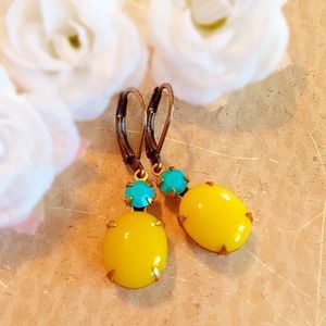 Yellow and turquoise earrings
