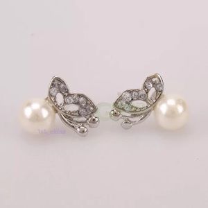 Butterfly diamond pearl stud earrings