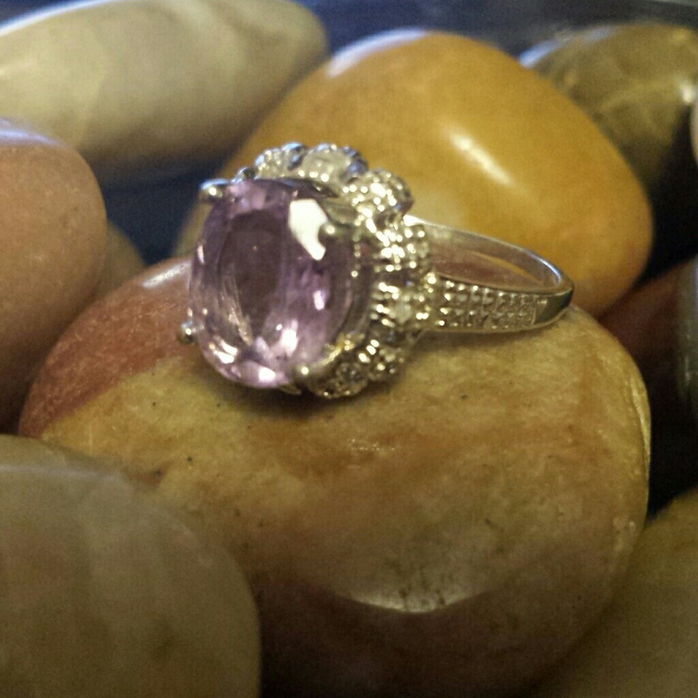 Pink amethyst and diamond sterling silver - Picture 3 of 3