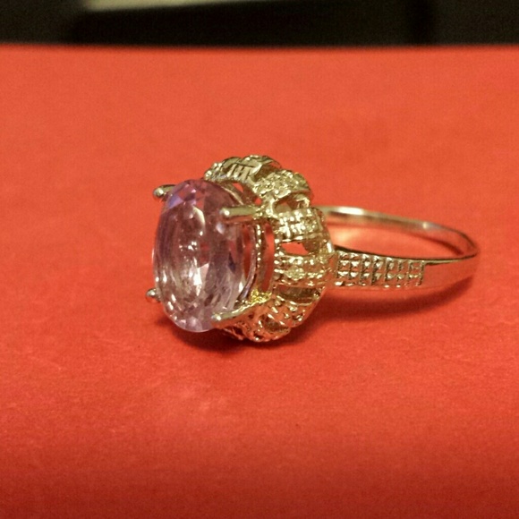 Pink amethyst and diamond sterling silver - Picture 2 of 3