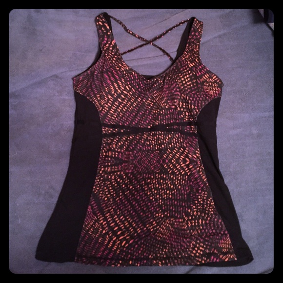 Fabletics athletic top, orange&purple, size Large