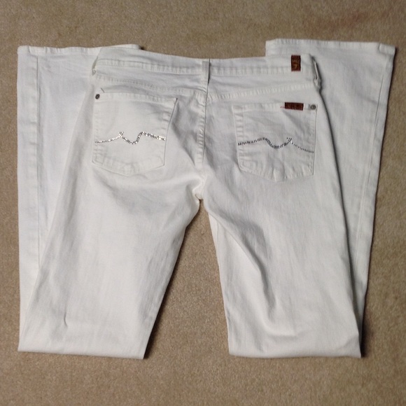 7 For All Mankind White Boot Jeans Bling Size 29
