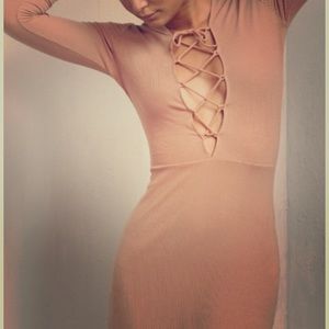 The Reformation nude lace-up dress