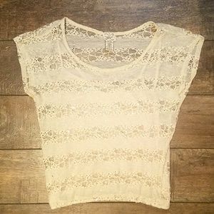 Cream Lace Blouse with Gold Sequin Tank Underneath