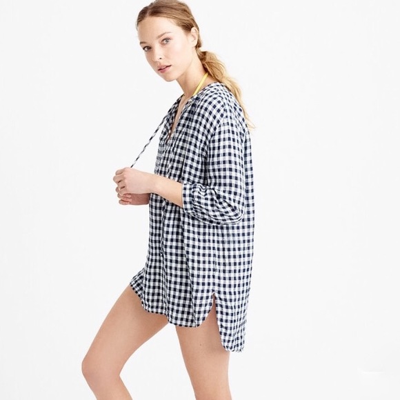 J Crew Gingham Tunic Navy