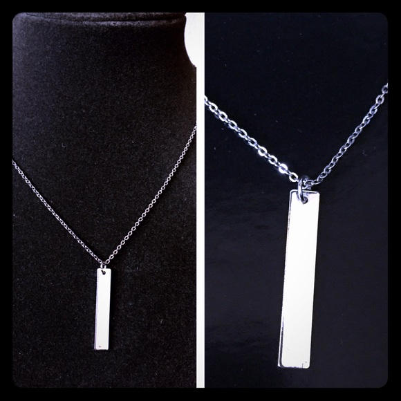 Silvertone Rectangle Bar Necklace