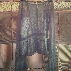 Free People green grey lace top