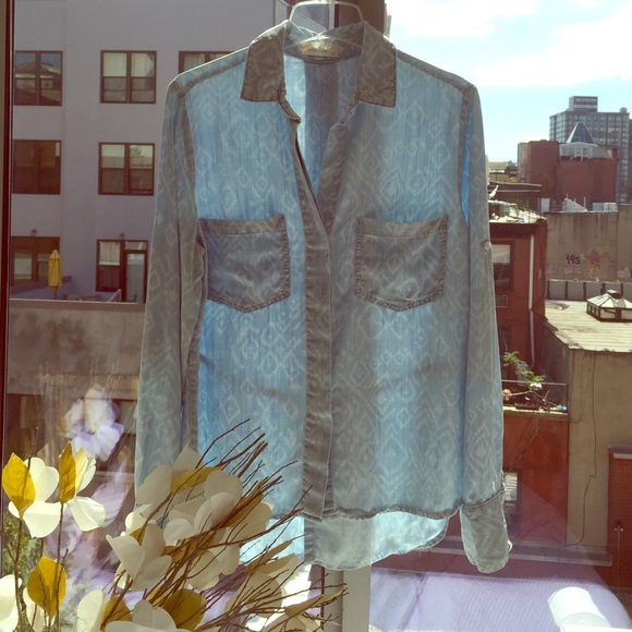 Soft chambray ikat button down