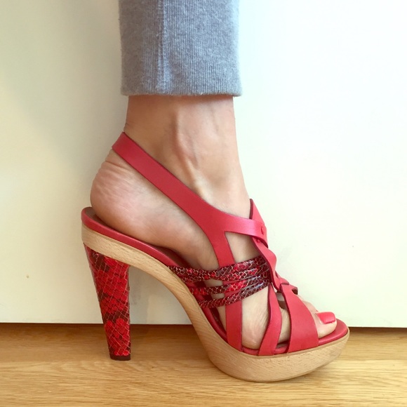 Leather and wood snakeskin platforms