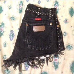 STUDDED WRANGLER BLACK DENIM CUT OFF SHORTS