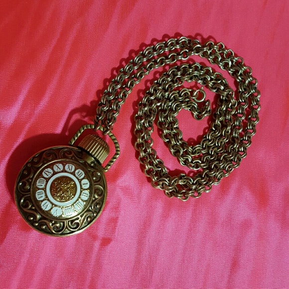 Vintage Clock Face Perfume Bottle Necklace