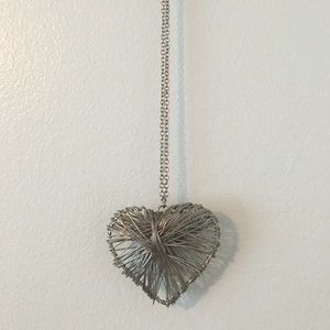 Long Silver Heart Pendant Necklace