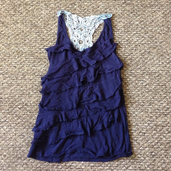 Navy blue, ruffled tank top blouse
