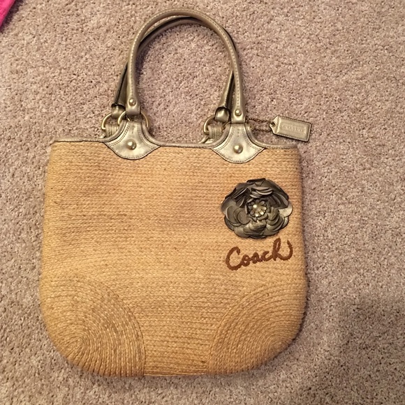 COACH STRAW WOVEN TOTE BAG - Picture 1 of 4