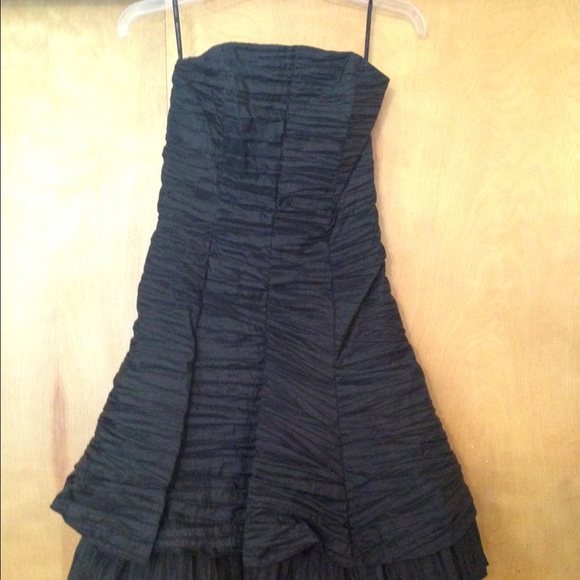 Jessica McClintock black strapless dress.