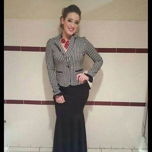 One of a kind Houdstooth Blazer with train