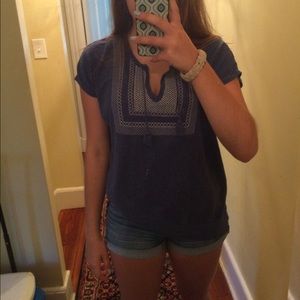 blue and white boho top