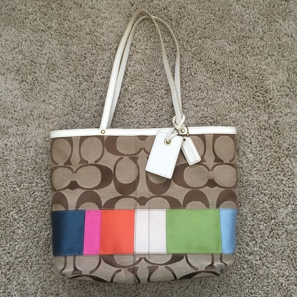 Coach Stripe Colorful Shoulder Tote - Picture 1 of 3