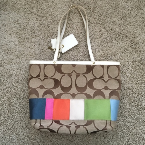 Coach Stripe Colorful Shoulder Tote - Picture 2 of 3