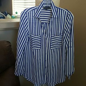 Blue and white vertical stripe blouse