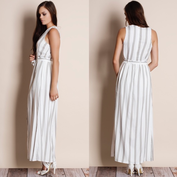 "Harlem Shadows" Striped Maxi Romper Dress - Picture 2 of 4