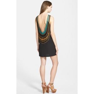 Black Embroidered Shift Mini Dress Backless