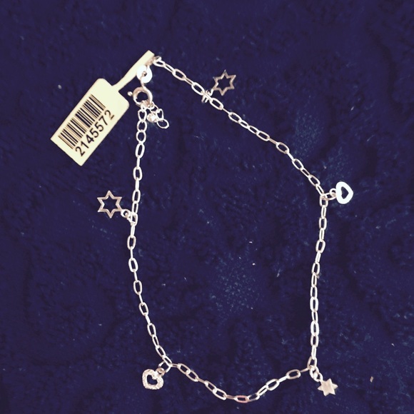 A 925 Sterling Silver heart and star anklet