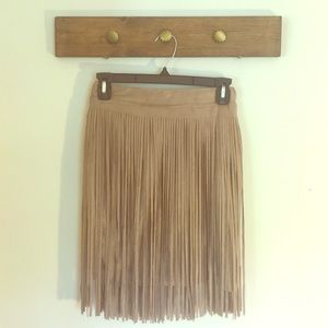 Nude fringe mini skirt