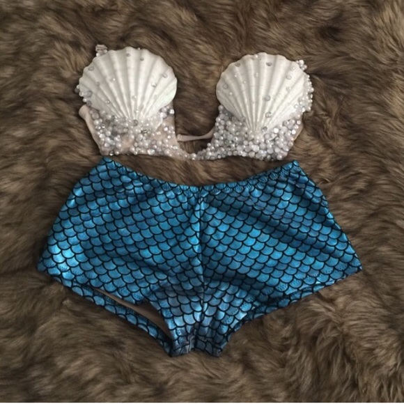 Handmade mermaid rave bra and bottoms