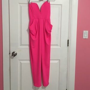 Hot pink pants romper