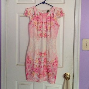 Pink and yellow floral mini dress