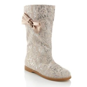 Joan Boyce Metallic Lace Boot with Satin Bow