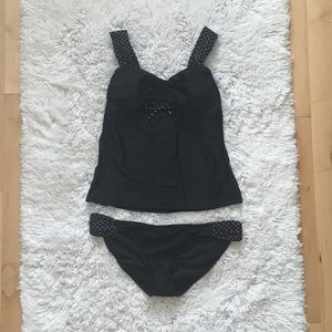 Black Monokini with light pink polka dots
