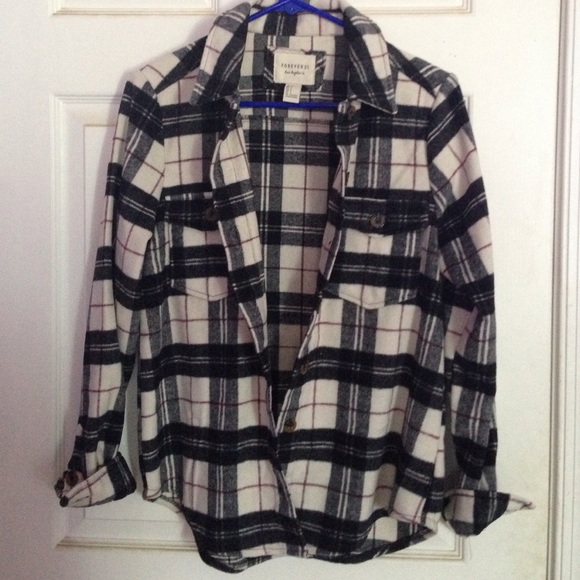 Fuzzy black white and red flannel from Forever21