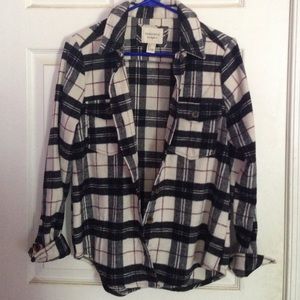 Fuzzy black white and red flannel from Forever21