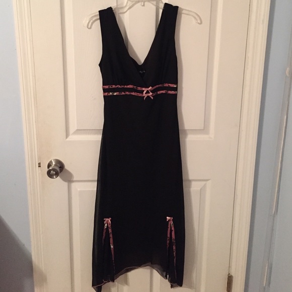 Small ruby rox black dress with pink bows/piping
