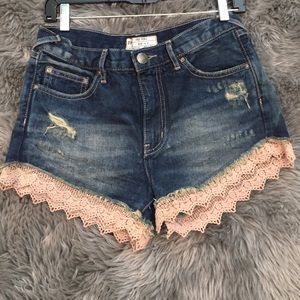 Free people lace and denim shorts
