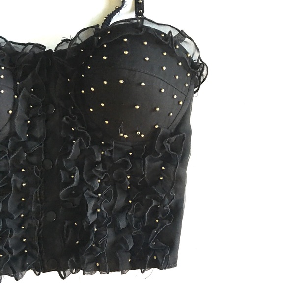 ❌SOLD❌ 34B Black Ruffle Beaded Bustier - Picture 2 of 4