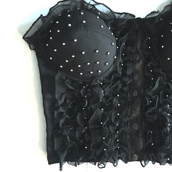 ❌SOLD❌ 34B Black Ruffle Beaded Bustier - Picture 3 of 4