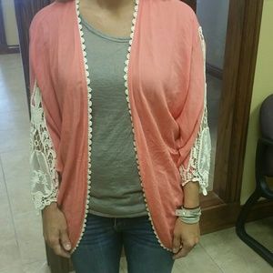 Coral Kimono with Lace Detail