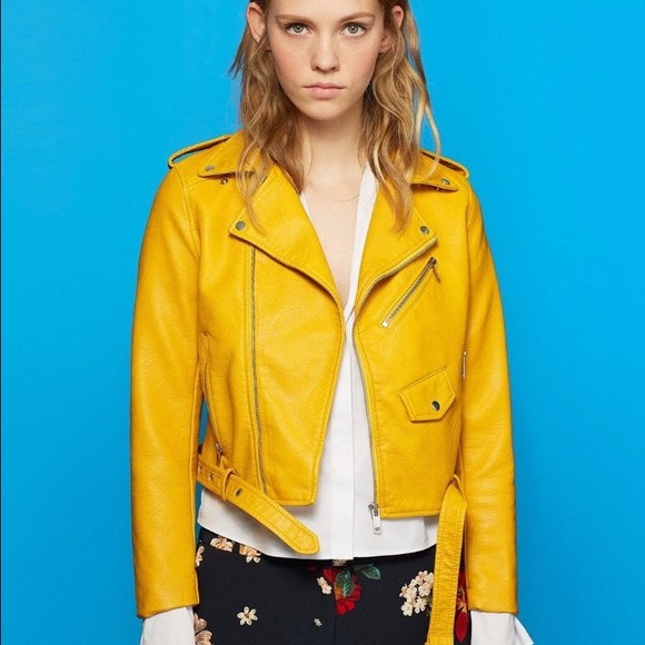 Zara Yellow Faux Leather Jacket - Size M NEW