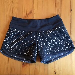 Navy blue polka groovy run lululemon shorts