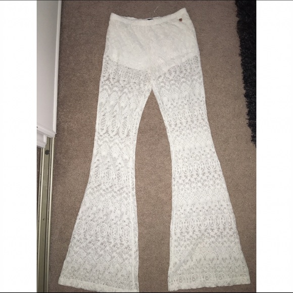 white lace flare pants