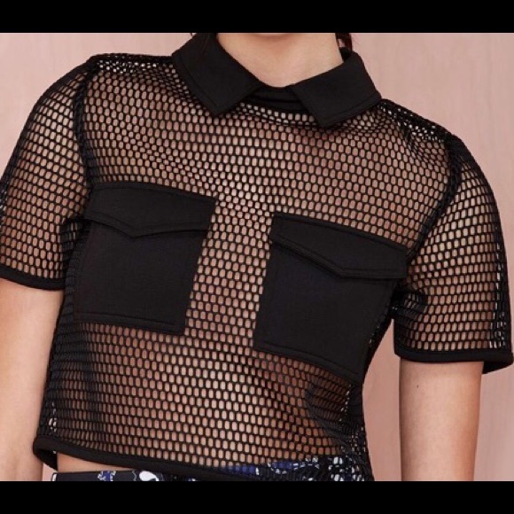 Black mesh crop top